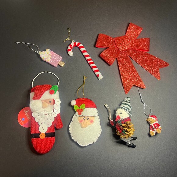 Vintage Lot of 7 Santa Claus, Snowman, Bear, Candy Cane Christmas Ornaments - Picture 1 of 7